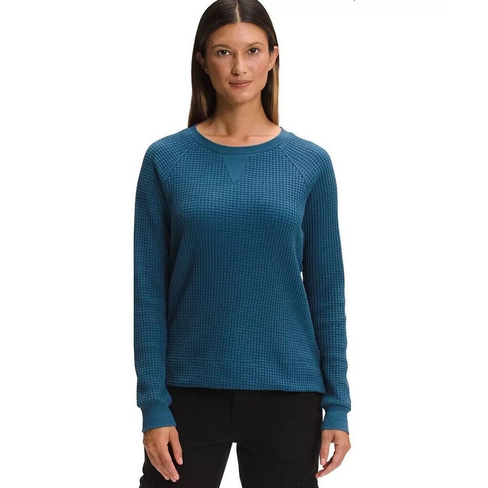 The North Face Chabot Sweater Womens Size Medium Slate Blue Crewneck Waffle Knit - Picture 1 of 10